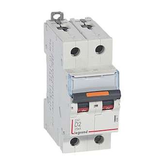 Disjoncteur DX³ 25kA arrivée haute/départ bas vis 2P 2A -courbe D - 2 mod|Legrand-LEG409817