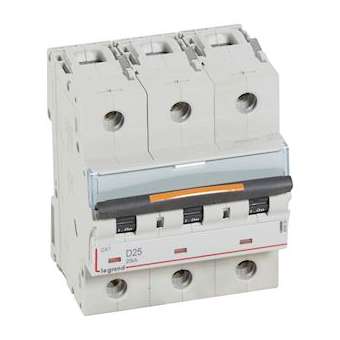 Disjoncteur DX³ 25kA arrivée haute/départ bas vis 3P 25A -courbe D - 4,5 mod|Legrand-LEG409835