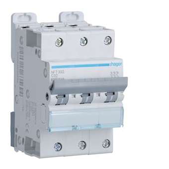 Disjoncteur 3P 6-10kA courbe C - 32A 3 modules|Hager-HAGNFT332