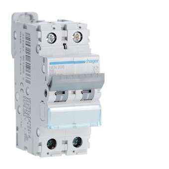 Disjoncteur 2P 6-10kA courbe B-6A 2 modules|Hager-HAGNEN206