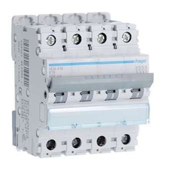 Disjoncteur 4P 6-10kA courbe B - 16A 4 modules|Hager-HAGNEN416