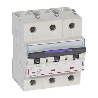 Disjoncteur DX³ 50kA arrivée haute/départ bas vis 3P 10A - courbe C - 4,5 mod|Legrand-LEG410160