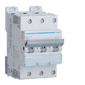 Disjoncteur 3P 6-10kA courbe D - 20A 3 modules|Hager-HAGNGT320