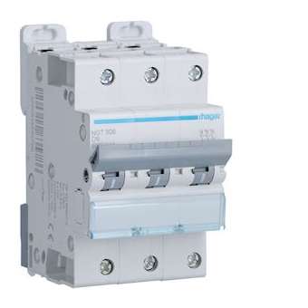 Disjoncteur 3P 6-10kA courbe D - 6A 3 modules|Hager-HAGNGT306