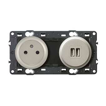 Prise de courant avec terre Céliane Surface et chargeur 2 USB précâblé - titane|Legrand-LEG099518