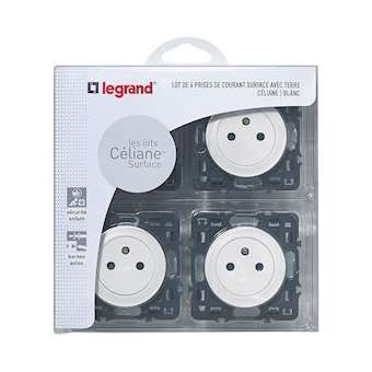 Lot de 4 prises de courant avec terre Céliane Surface - blanc|Legrand-LEG200260