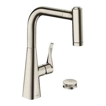 Mitigeur cuisine 2 trous 220, douchette extract. 2 jets, sBox aspect acier inox|Hansgrohe-HA373805800