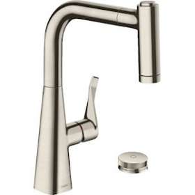 Mitigeur cuisine 2 trous 220, douchette extract. 2 jets, sBox aspect acier inox|Hansgrohe-HA373805800