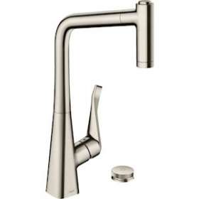 Mitigeur cuisine 2 trous 320, douchette extract. 2 jets, sBox aspect acier inox|Hansgrohe-HA373806800