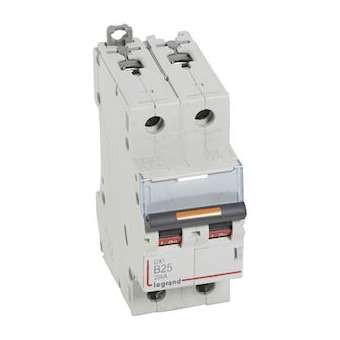 Disjoncteur DX³ 25kA arrivée haute/départ bas vis 2P 25A courbe B - 2 mod|Legrand-LEG409718