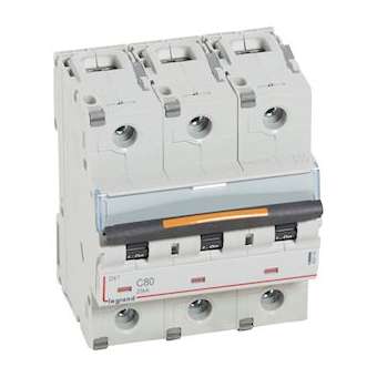 Disjoncteur DX³ 25kA arrivée haut/départ bas vis 3P 80A - courbe C - 4,5 modules|Legrand-LEG409788