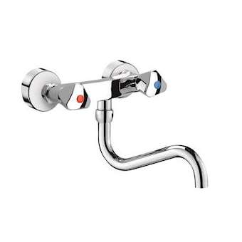 Mélangeur évier mural 2 trous, bec orient. L.200 par dessous|Delabie-DL55445T2S