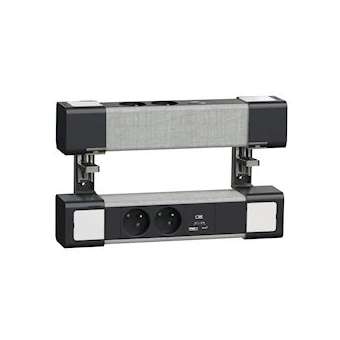 Unica System+ - Module bureau précâblé L - 2PC +USB A+C - x2 - Anthracite/tissu|Schneider Electric-SCHINS44403