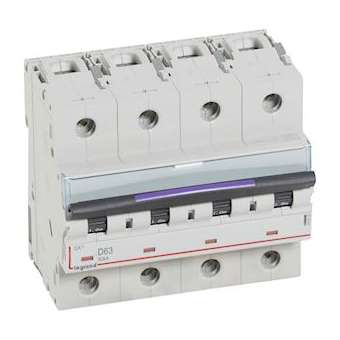Disjoncteur DX³ 50kA arrivée haute/départ bas vis 4P 63A - courbe D - 6 mod|Legrand-LEG410232