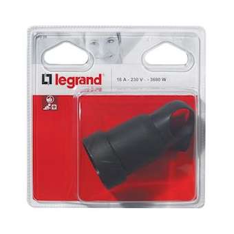 Fiche femelle avec terre plastique Annela 16A avec anneau - blister - noir|Legrand-LEG093908