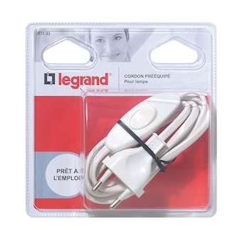 Cordon pré-équipé pour lampe avec fiche mâle et interrupteur 2A - blanc|Legrand-LEG091183