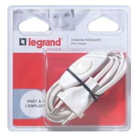 Cordon pré-équipé pour lampe avec fiche mâle et interrupteur 2A - blanc|Legrand-LEG091183