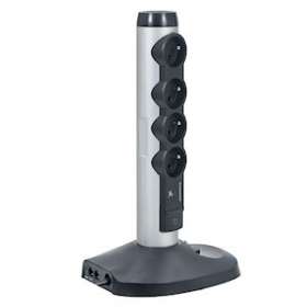 Rallonge multiprise verticale Wi-Fi - 4x2P+T + 2xRJ45 + parafoudre - Alu/Noir|Legrand-LEG050397