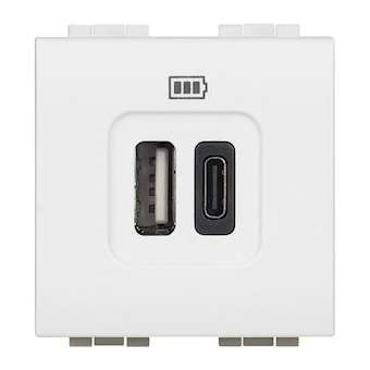 Chargeur 2 USB Type-A + Type-C 3A 5V 15W Livinglight 2 modules 230V - blanc|Bticino-TICBTN4287C2