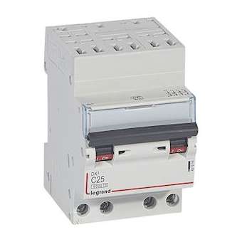 Disjoncteur DX³ 6000 -auto/vis- 4P- 400V~-25A-courbeC-peigne HX³ opti 4P -3M|Legrand-LEG407916