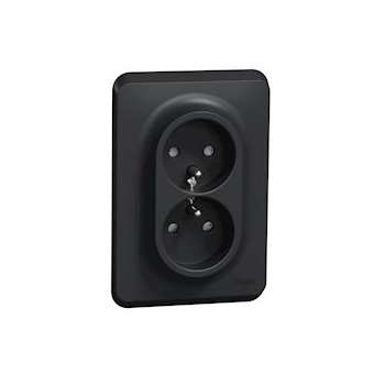 Unica - prise double 2P+T pour boîte 1P - FR - vis - Anthracite - méca + plaque|Schneider Electric-SCHNU406954