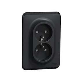 Unica - prise double 2P+T pour boîte 1P - FR - vis - Anthracite - méca + plaque|Schneider Electric-SCHNU406954