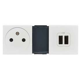 Prise Surface + chargeur 2 USB Type-A Mosaic précâblée 5 modules - blanc|Legrand-LEG099605