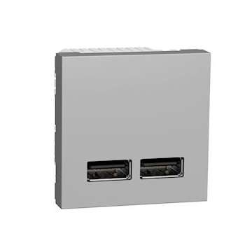 Unica - chargeur USB double - 5Vcc - 1A + 2,1A - 2 modules - Alu - méca seul|Schneider Electric-SCHNU341830