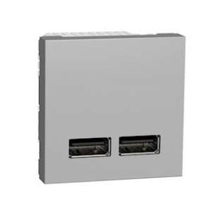 Unica - chargeur USB double - 5Vcc - 1A + 2,1A - 2 modules - Alu - méca seul|Schneider Electric-SCHNU341830