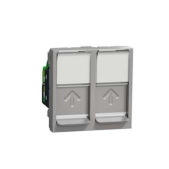 Unica - prise RJ45 double - cat 5 UTP - 2 mod - Alu - méca seul|Schneider Electric-SCHNU342030
