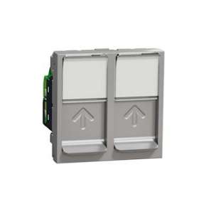 Unica - prise RJ45 double - cat 5 UTP - 2 mod - Alu - méca seul|Schneider Electric-SCHNU342030