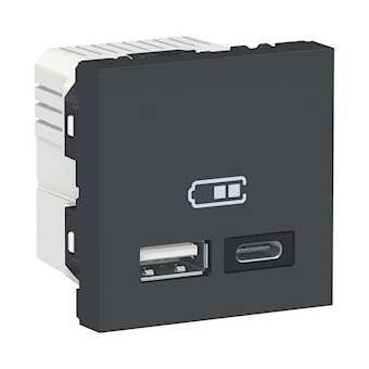 Unica - chargeur USB double - 5Vcc - 2,4A type A+C - 2 modul - anthr - méca seul|Schneider Electric-SCHNU301854