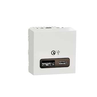 Unica - prise chargeur USB double - rapide 18W - 3,4A type A+C - 2 mod - blanc|Schneider Electric-SCHNU301918