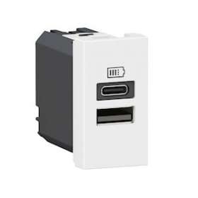 Chargeur USB Type-A+Type-C Mosaic - 1 module blanc pour poste de travail|Legrand-LEG077670L