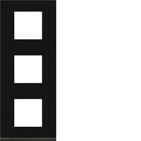 Plaque gallery 3 postes verticale 71mm matiere midnight glass|Hager-HAGWXP4143