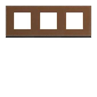 Plaque gallery 3 postes horizontale 71mm matiere coffee leather|Hager-HAGWXP4913