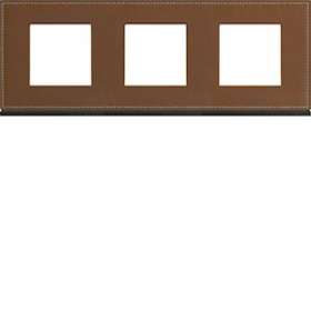 Plaque gallery 3 postes horizontale 71mm matiere coffee leather|Hager-HAGWXP4913