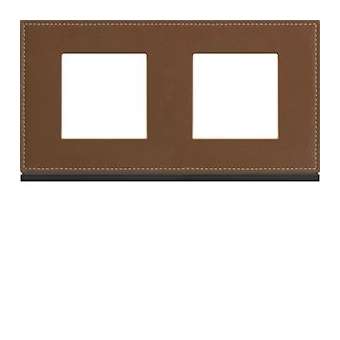 Plaque gallery 2 postes horizontale 71mm matiere coffee leather|Hager-HAGWXP4912