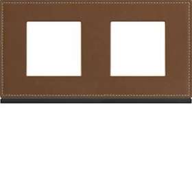 Plaque gallery 2 postes horizontale 71mm matiere coffee leather|Hager-HAGWXP4912