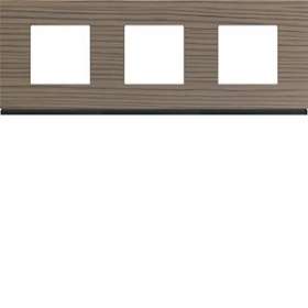 Plaque gallery 3 postes horizontale 71mm matiere grey wood|Hager-HAGWXP4813