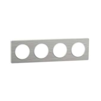 Odace Touch, plaque Aluminium martelé liseré Blanc 4 postes horiz./vert. 71mm|Schneider Electric-SCHS520808K
