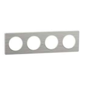 Odace Touch, plaque Aluminium martelé liseré Blanc 4 postes horiz./vert. 71mm|Schneider Electric-SCHS520808K