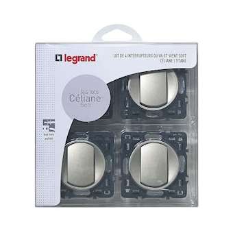 Lot de 4 interrupteurs ou va-et-vient Céliane Soft - titane|Legrand-LEG200263