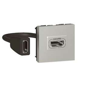 Prise HDMI Type-A version 2.0 préconnectorisée Mosaic 2 modules - alu|Legrand-LEG079279L