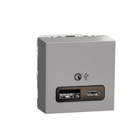 Unica - prise chargeur USB double - rapide 18W - 3,4A type A+C - 2 mod - alu|Schneider Electric-SCHNU301930