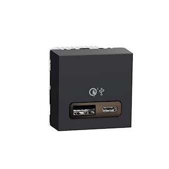 Unica - prise chargeur USB double - rapide 18W - 3,4A type A+C - 2 mod - anthra|Schneider Electric-SCHNU301954