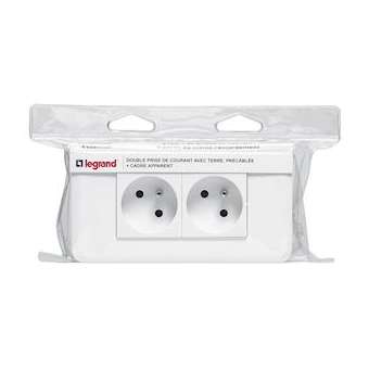Double prise précâblée avec plaque Mosaic + cadre saillie - blanc|Legrand-LEG200021
