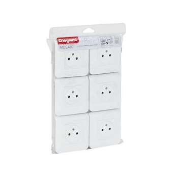 Lot de 6 prises de courant Surface Mosaic blanc complet avec plaque|Legrand-LEG200083