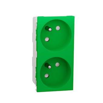 Unica - prise double 2P+T - FR - 45DEG - connexion rapide - Vert - méca seul|Schneider Electric-SCHNU306906
