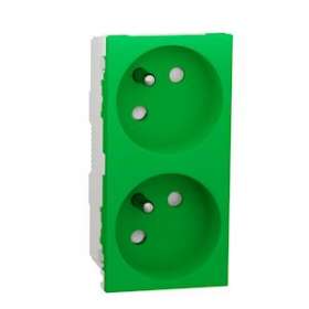 Unica - prise double 2P+T - FR - 45DEG - connexion rapide - Vert - méca seul|Schneider Electric-SCHNU306906